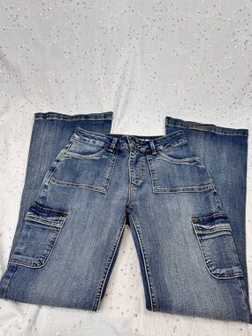 Subdued Soft Flare Cargo Jeans | Mid-Rise Utility Denim | Y2K Style | Size 28 US